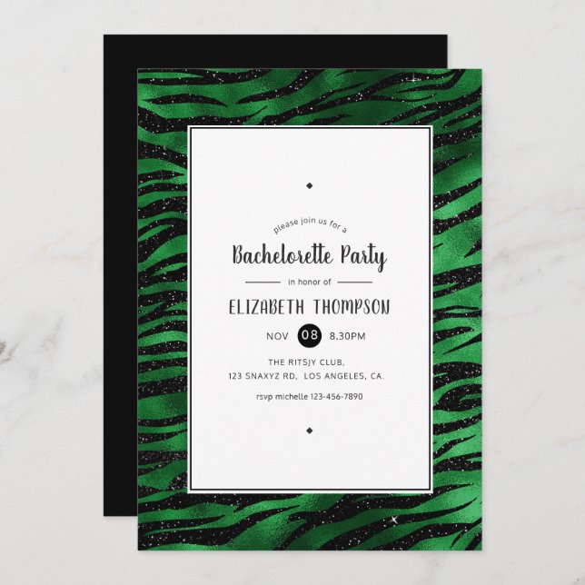 Invitation Bachelorette de Tigre Noir et Vert (Devant / Derrière)