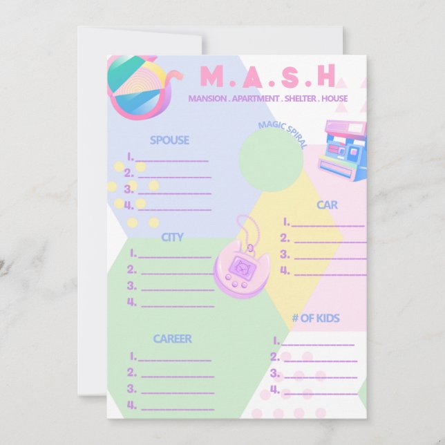 Invitation Bachelorette des années 90 Modèle MASH (Devant)