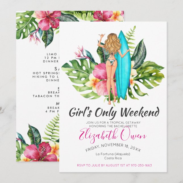 Invitation Bachelorette Destination Bikini Beach Brive Bash (Devant / Derrière)