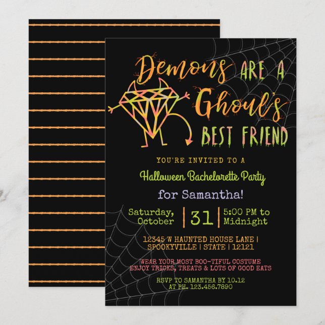 Invitation Bachelorette d'Halloween | Drôle démons Ghouls (Devant / Derrière)