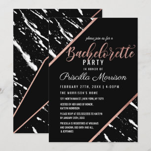 Invitation Bachelorette d'or Rose en marbre blanc noir modern
