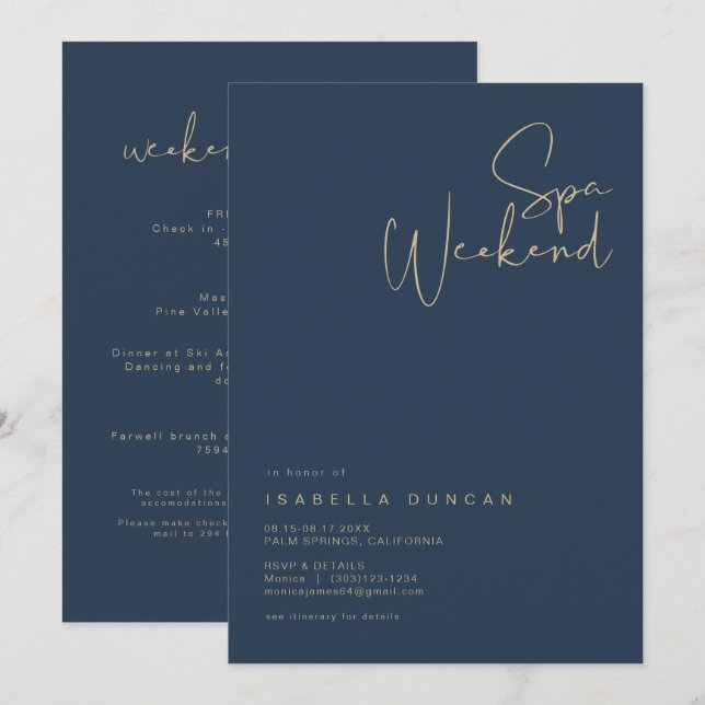 Invitation Bachelorette du jour de Spa de la Marine et de l'O (Devant / Derrière)
