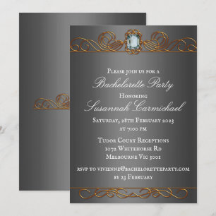 Invitation Bachelorette en argent foncé diamant et or