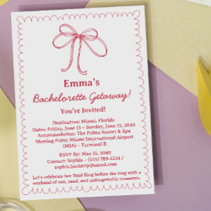 Invitation Bachelorette en ruban mignonne Voyage et itinérair