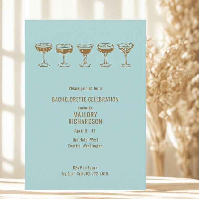 Invitation Bachelorette Espresso Martini turquoise avec code  (Créateur téléchargé)