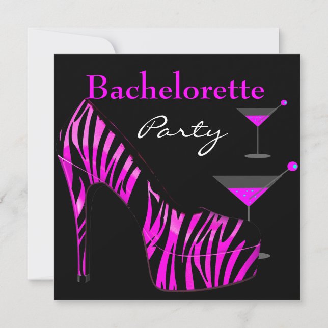 Invitation Bachelorette Fête Chaussures Rose Noir Zèbre Chaus (Devant)
