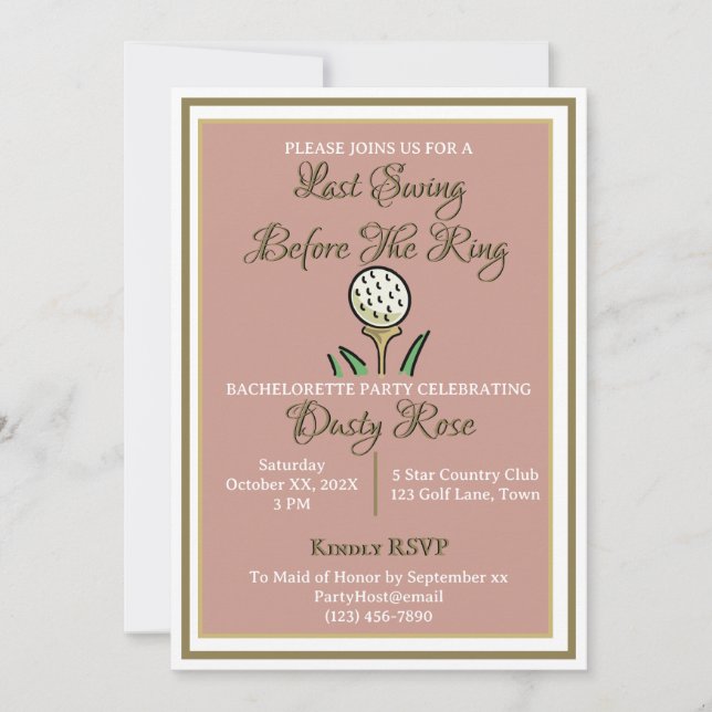 Invitation Bachelorette Fête des mariées Golf Rose Gold (Devant)