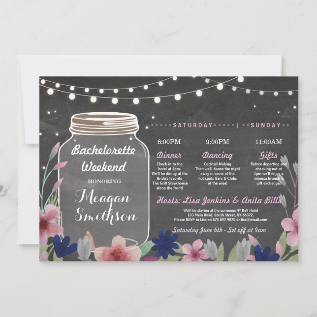 Invitation Bachelorette Fête des mariées Itinéraire Jar Chalk (Devant)