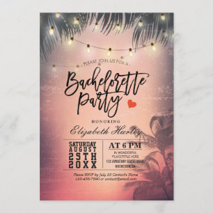 Invitation Bachelorette Fête Summer Beach Palm Trees Lumières