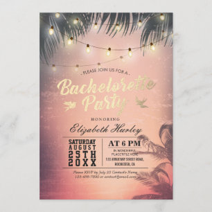 Invitation Bachelorette Fête Summer Beach Palm Trees Lumières