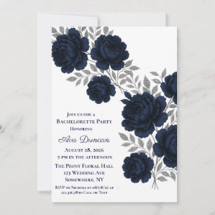 Invitation Bachelorette Feuille Marine Blue & Silver