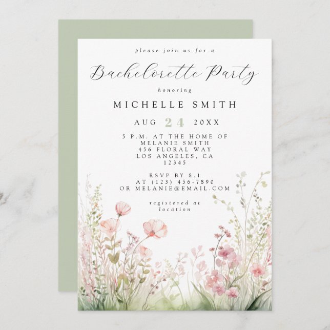 Invitation Bachelorette Fleur sauvage délicieuse (Devant / Derrière)
