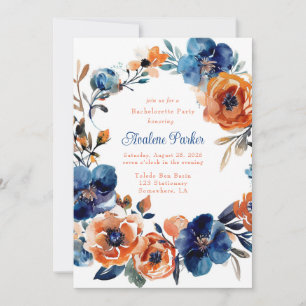 Invitation Bachelorette florale bleue et orange
