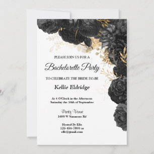 Invitation Bachelorette Florale Noire Et Or