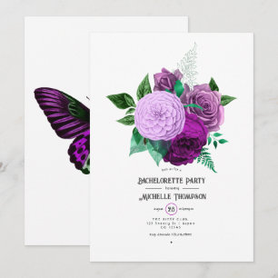 Invitation Bachelorette florale violette et verte