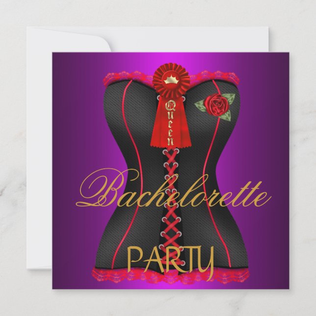 Invitation Bachelorette Gold Magenta Black Red Corset (Devant)