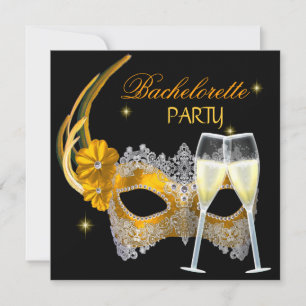 Invitation Bachelorette Gold Mask Champagne Noir