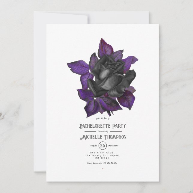Invitation Bachelorette gothique violet noir et or (Devant)