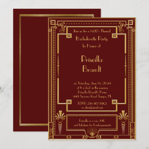 Invitation Bachelorette invitation, grand Gatsby, rouge