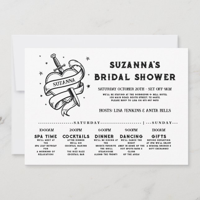 Invitation Bachelorette Itinéraire nuptiale Rock n Roll Heart (Devant)