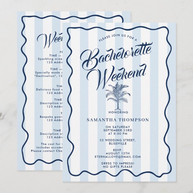 Invitation Bachelorette Itinerary Bach Weekend Palm Tree (Devant / Derrière)