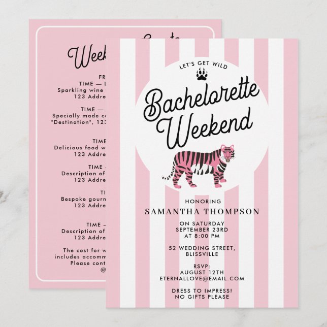 Invitation Bachelorette Itinerary Bach Weekend Retro Leopard  (Devant / Derrière)