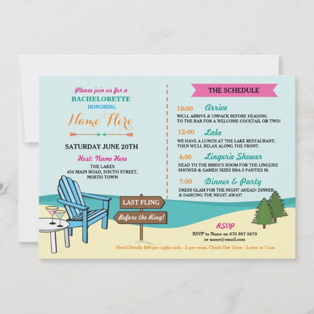 Invitation Bachelorette l'itinéraire nuptiale d'invitation de (Devant)