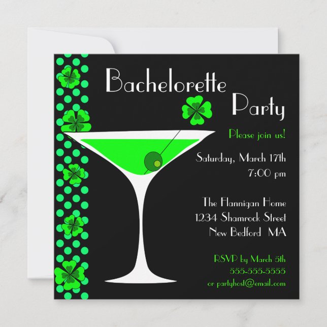 Invitation Bachelorette Martini Shamrock SUR MESUR (Devant)