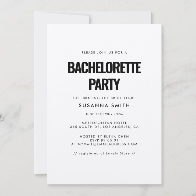 Invitation Bachelorette minimaliste simple (Devant)