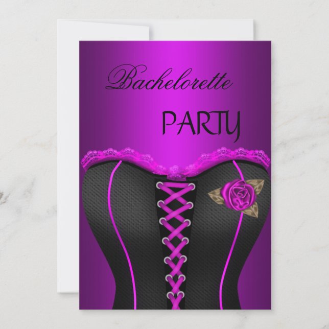 Invitation Bachelorette Noir violet Magenta Corset (Devant)