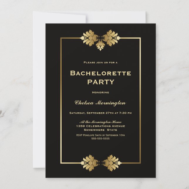 Invitation Bachelorette Noire moderne (Devant)