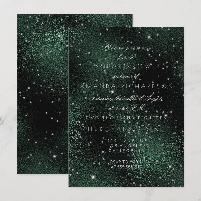 Invitation Bachelorette nuptiale des étoiles d'argent vert pr (Devant / Derrière)