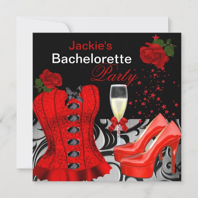 Invitation Bachelorette Parti Rouge Noir Corse Roses (Devant)
