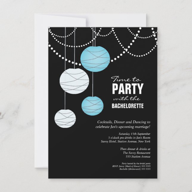 Invitation Bachelorette Party Aqua Blue Paper Lanterns Invita (Devant)