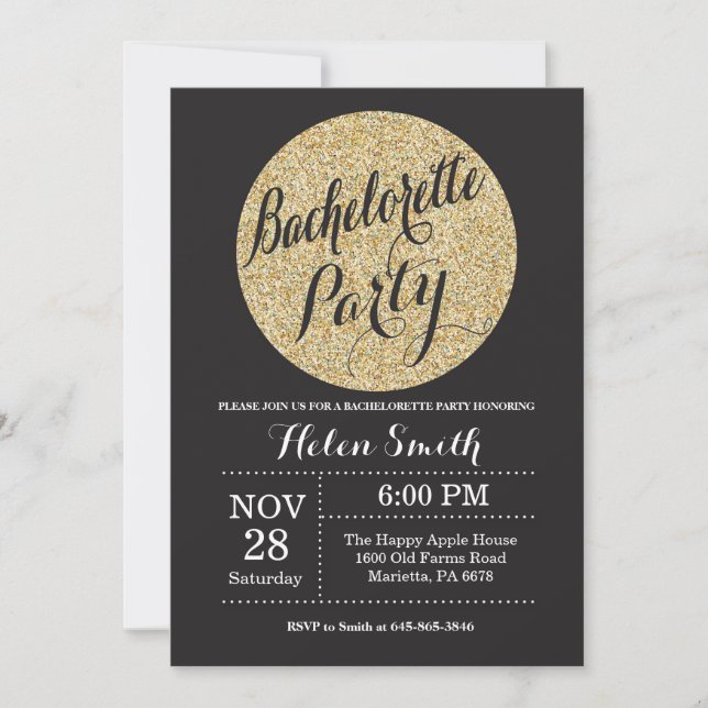 Invitation Bachelorette Party Black Gold Parties scintillant  (Devant)