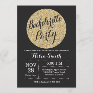 Invitation Bachelorette Party Black Gold Parties scintillant 
