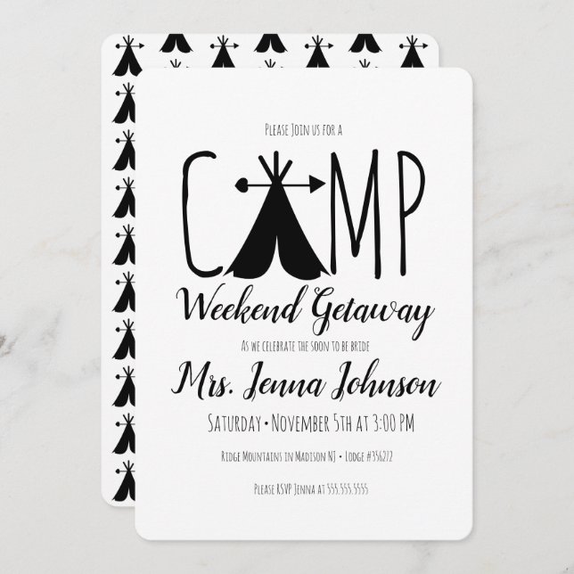 Invitation Bachelorette Party Camping Week-end Tente (Devant / Derrière)