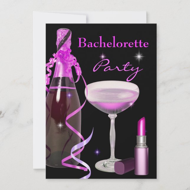 Invitation Bachelorette Party Champagne en bâton rose (Devant)