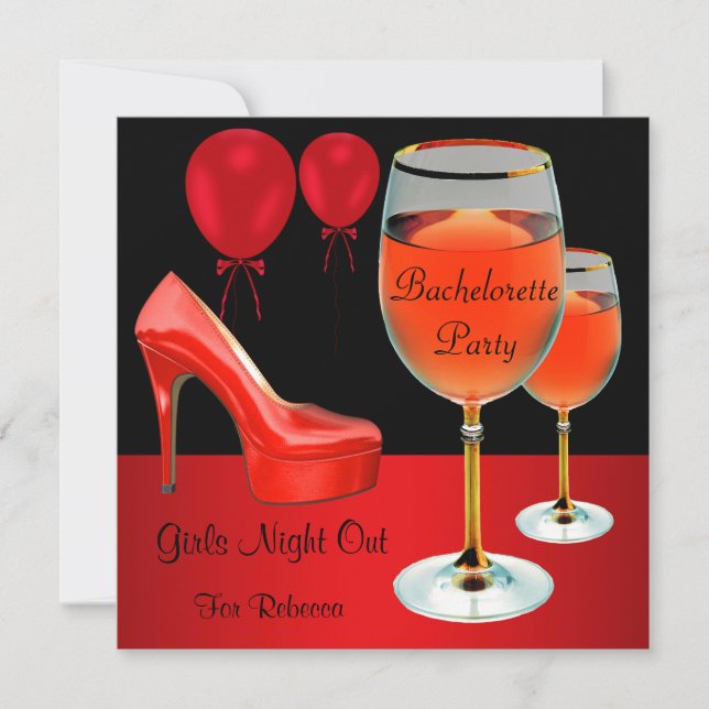 Invitation Bachelorette Party Chaussures rouges Hi Talons Vin (Devant)