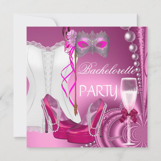 Invitation Bachelorette Party Corset Chaussures roses masque (Devant)