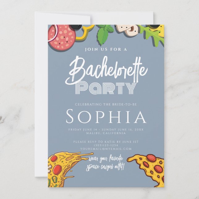 Invitation Bachelorette Party Dusty Blue PIZA Moderne (Devant)