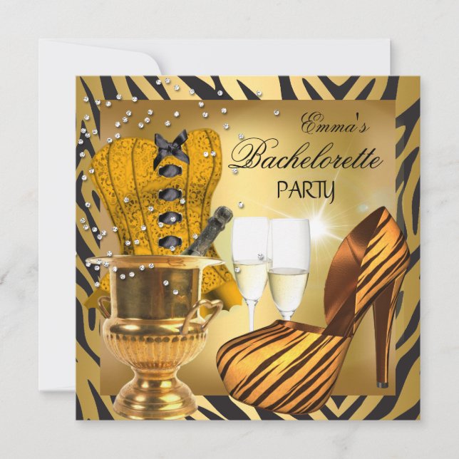 Invitation Bachelorette Party Gold Black Corset Chaussures (Devant)