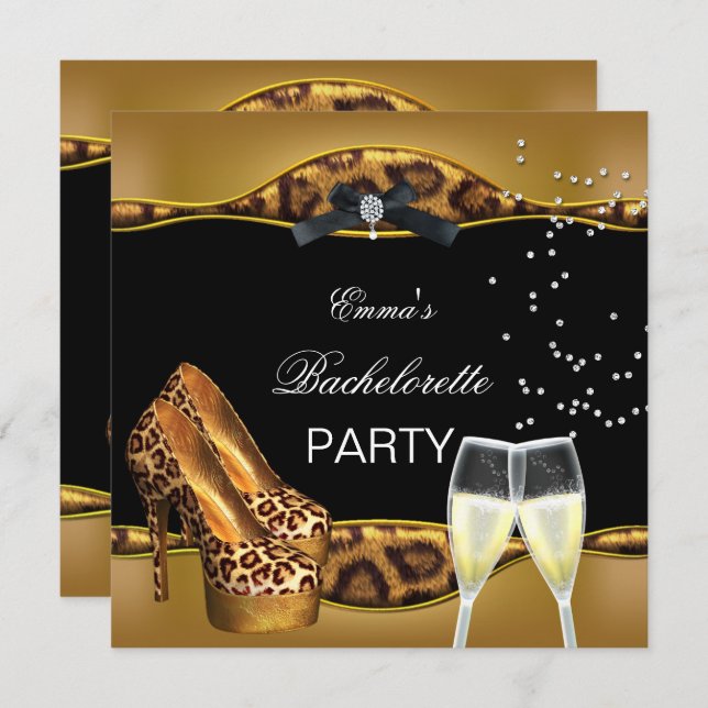 Invitation Bachelorette Party Gold Leopard Black Chaussures (Devant / Derrière)