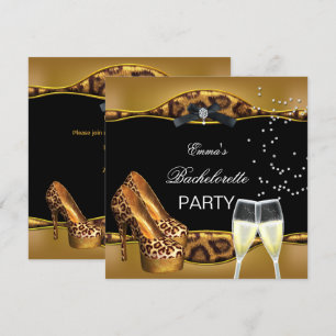 Invitation Bachelorette Party Gold Leopard Black Chaussures