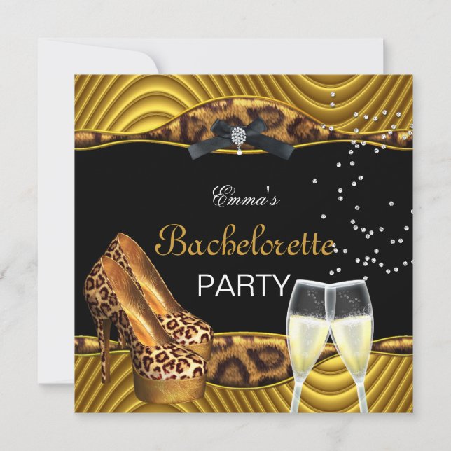 Invitation Bachelorette Party Gold Leopard Black Chaussures 2 (Devant)