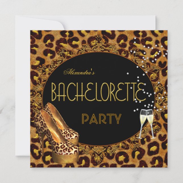 Invitation Bachelorette Party Gold Leopard Black Shoes 5 (Devant)