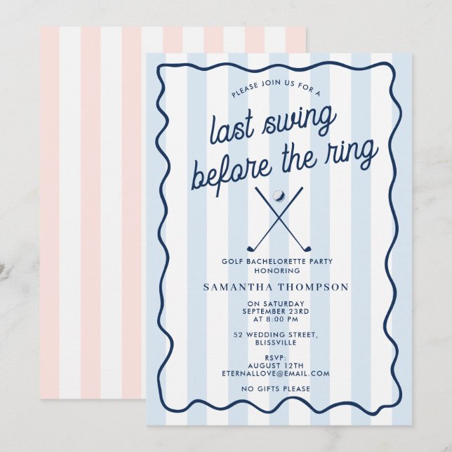 Invitation Bachelorette Party Golf Bach Retro Stripes (Devant / Derrière)