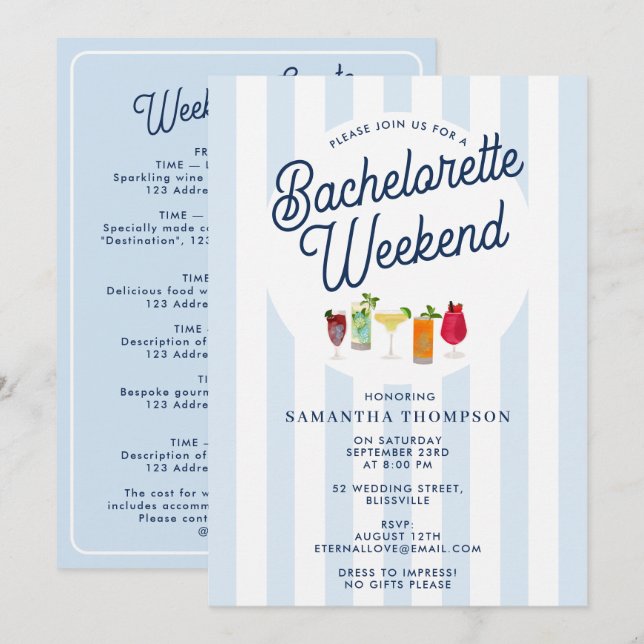 Invitation Bachelorette Party Itinerary Bach Weekend Retro (Devant / Derrière)