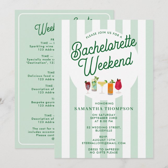 Invitation Bachelorette Party Itinerary Bach Weekend Retro (Devant / Derrière)