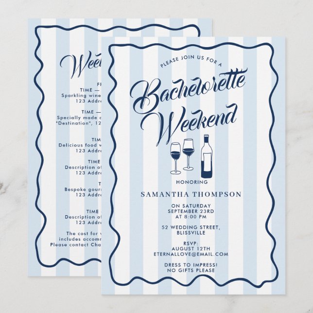 Invitation Bachelorette Party Itinerary Bach Weekend Wine (Devant / Derrière)